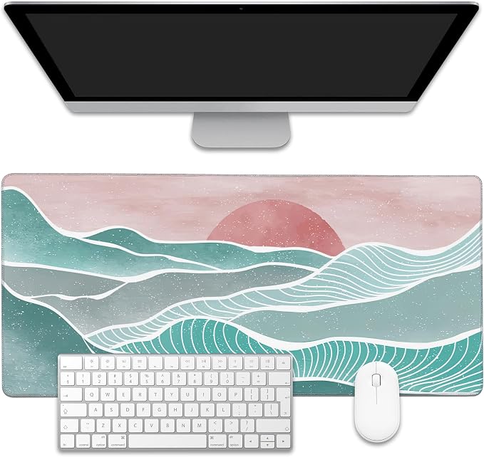Ocean Wave and Mountain Large Gaming Mouse Pad, Waterproof Desk Mat by EOBKLAX