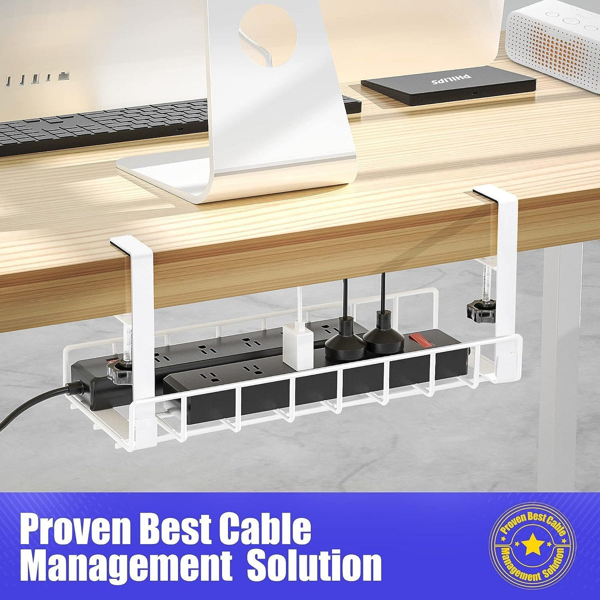 Under Desk Cable Management Tray, Xpatee Upgraded Wire Management No