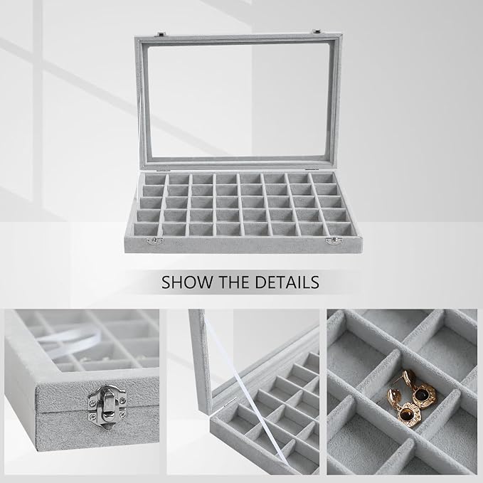 Wudygirl Jewelry Organizer Velvet Jewelry Box 40 Grid Earring Holder Organizer - Image 3