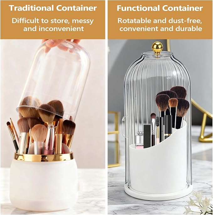 Toothbrush Holder with Cover, 360 Rotating Dust-proof Toothbrush Holder 3 Slots - Image 6