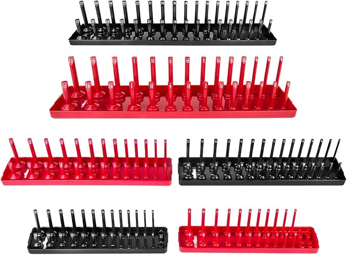 6PCS Socket Organizer Tray Set, 3/8-Inch & 1/2-Inch Drive Deep and Shallow