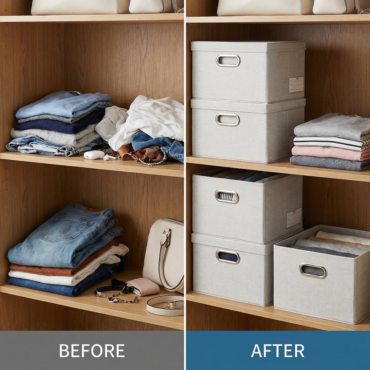 Storage Bins with Lids [3-Pack] Linen Fabric Foldable Storage Boxes