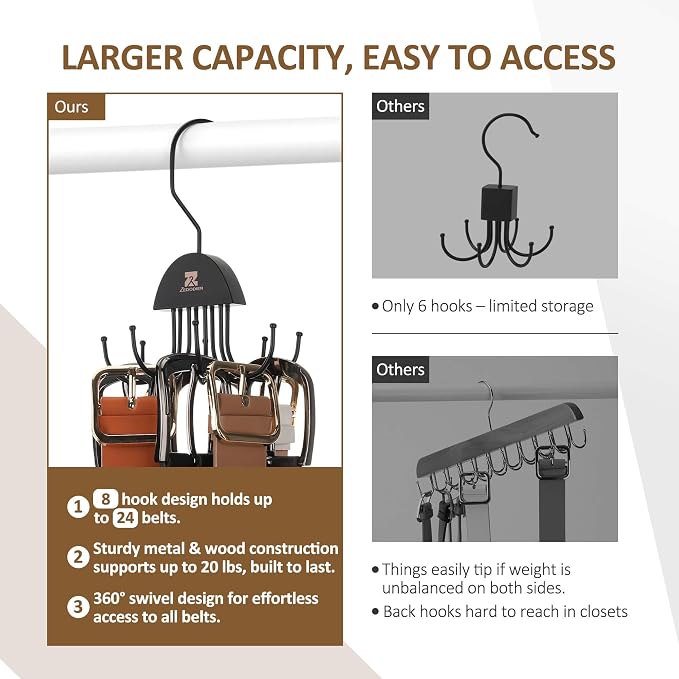 ZEDODIER 2 Pack Belt Hanger Rotatable Belt Organizer, Space Saving Belt Rack - Image 4