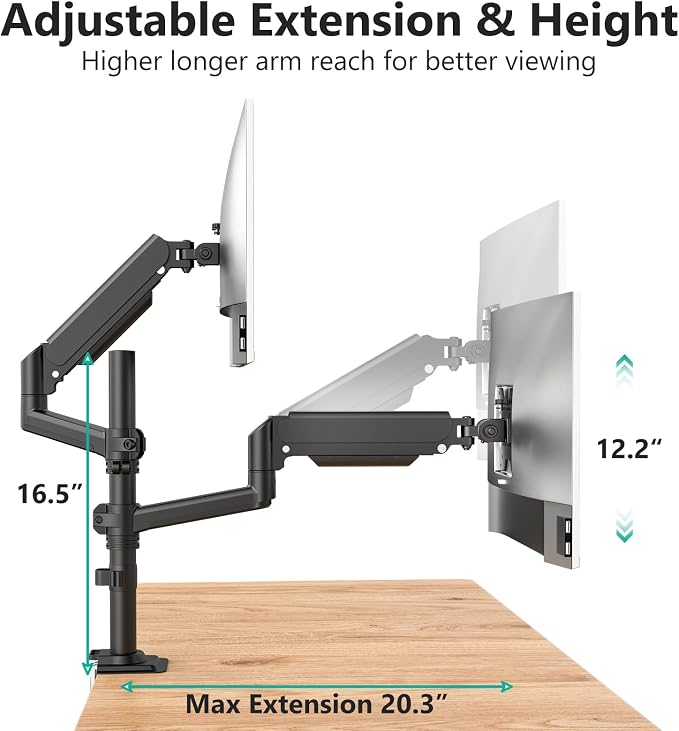 WALI Dual Monitor Mount, 13-32 Inch Adjustable Spring Dual Monitor Arm - Image 3