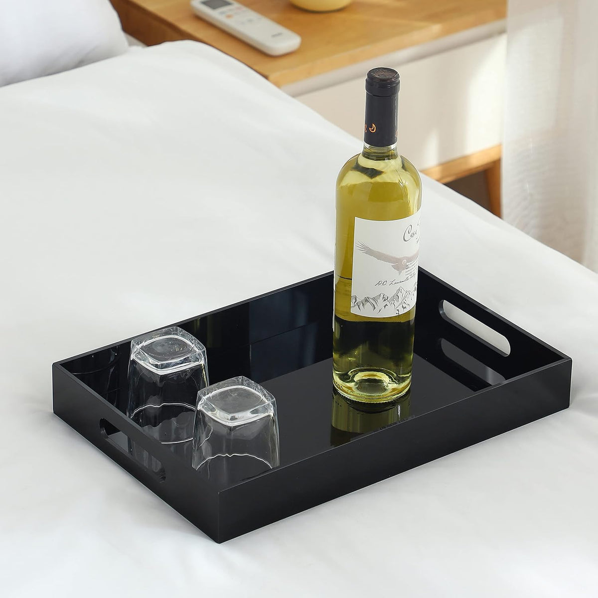Black Oversize Acrylic Serving Tray with Handles 12x20 Inch -Spill
