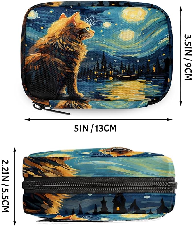 Oil Painting Starry Sky Cat Pill Organizer Travel Medicine Case - Image 2