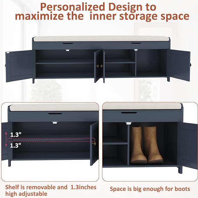 HOMEFORT 54.4" Shoe Bench with Lift Top Storage, Entryway Bench with Cushioned - Image 6