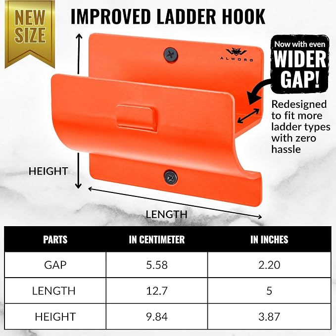Ladder Hangers for Garage Wall Set of 2 Hooks- Orange Step Stool Hanger Wall - Image 3