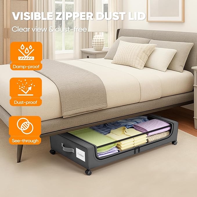 Camkey® Under Bed Storage with 360° Wheels, 60L Low-Profile Rolling Underbed - Image 6