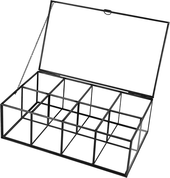Glass Tea Bag Organizer with 8 Compartments, Handmade Large Tea Bag Storage Box - Image 8