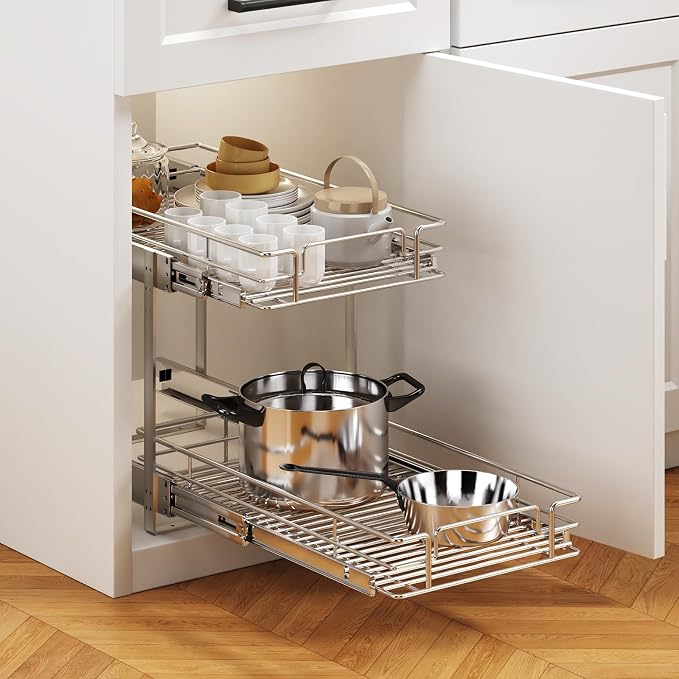 2 Tier Individual Pull Out Cabinet Organizer 12½" W x 21½" D, Heavy Duty - Image 5