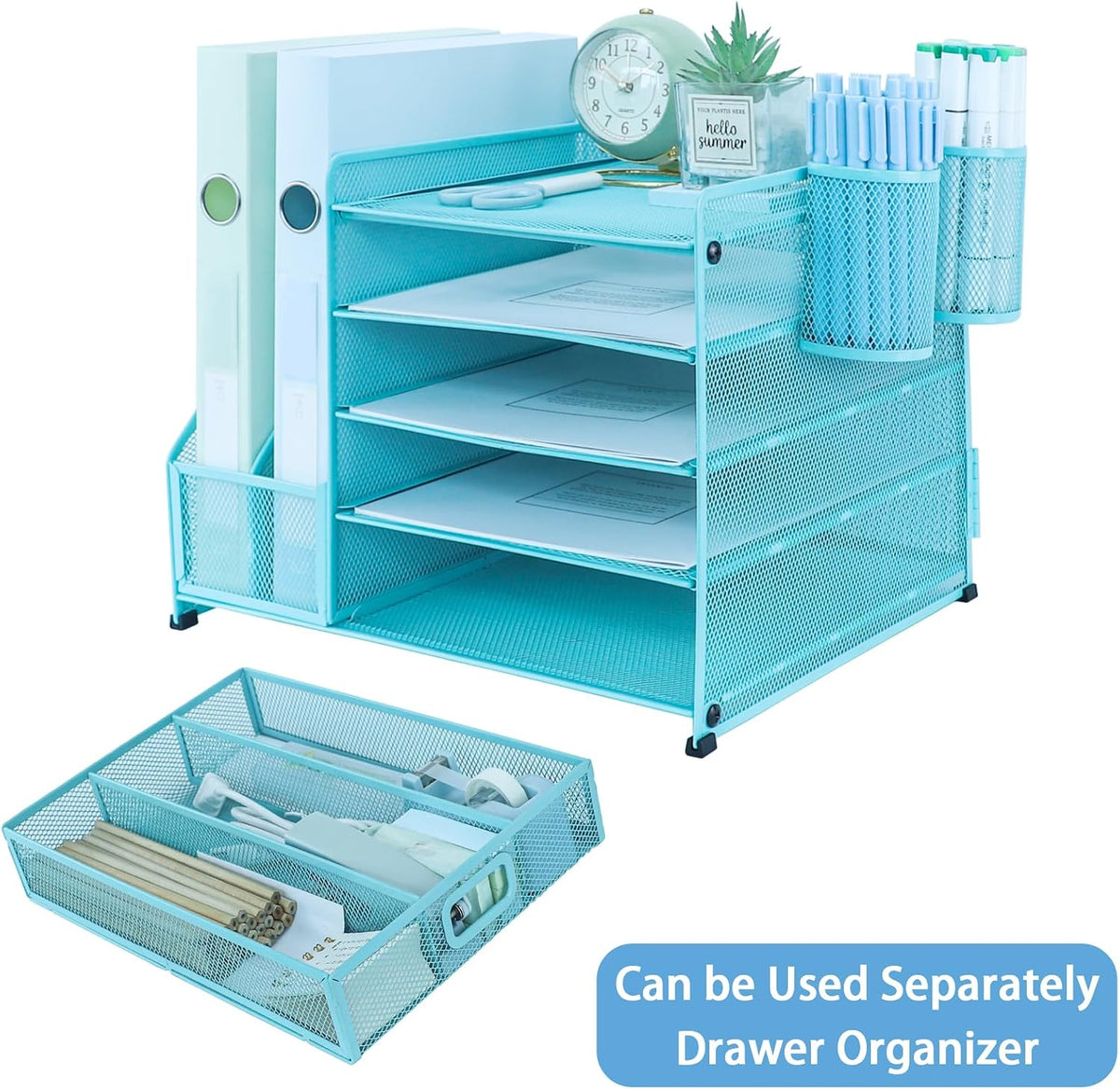 Desk Organiser with 2 Pack Magazine File Holder, 5-Tier Paper Tray