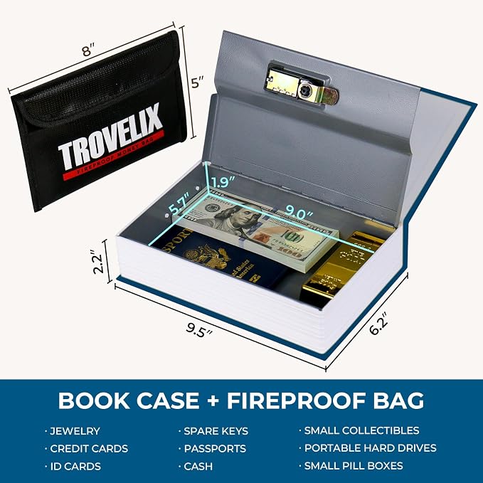 Book Safe with Combination Lock, Hidden Safe with Fireproof Bag, Secret - Image 3