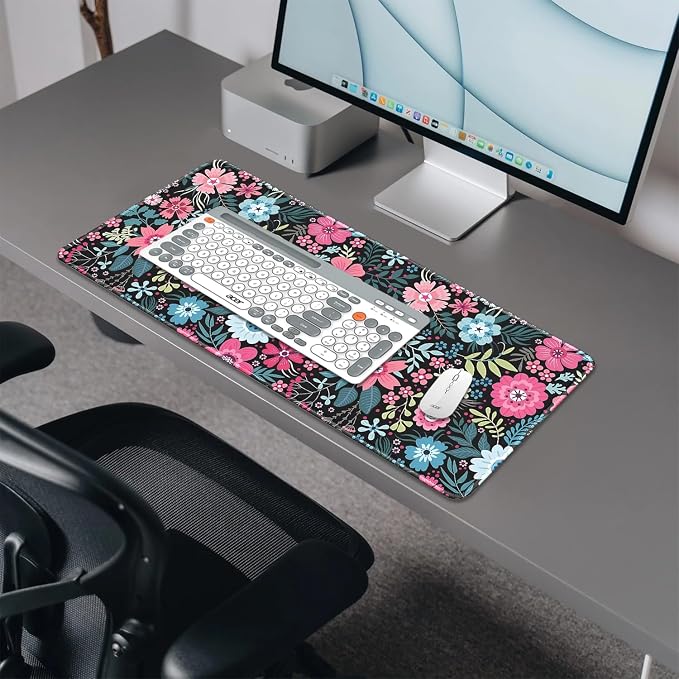 Retro Flowers Mouse Pad, Large Vintage Floral Mousepad Desk Pad - Image 4