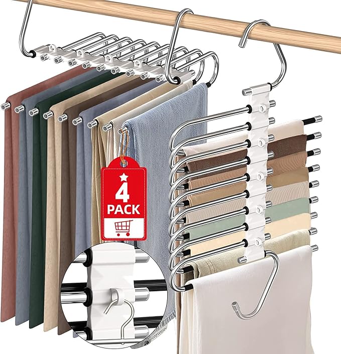 Upgrade 9 Layers Pants Hangers Space Saving, Non Slip Stainless Steel by Besslly