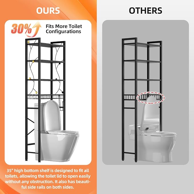 Over-The-Toilet Storage Rack, 4-Tier Bathroom Organizer Shelf Over Toilet - Image 7