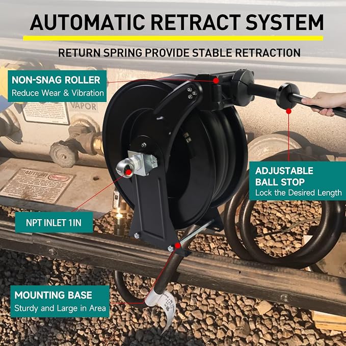 Fuel Hose Reel, 3/4"X50' Retractable Ratchet Spring Driven Diesel Hose Reel - Image 7