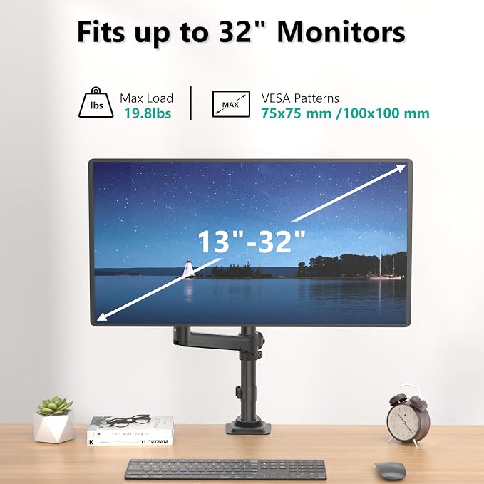 WALI Single Monitor Arm 13-32 Inch, Single Monitor Mount, Vesa Desk Mount up to - Image 4