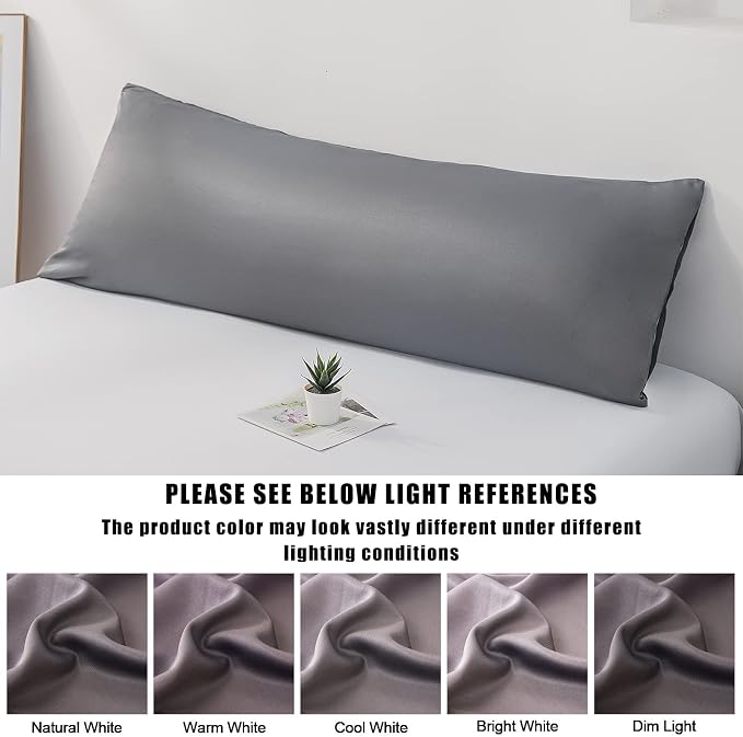 Body Cooling Pillow Cases Cover, Bamboo Rayon Dark Grey Body Pillowcases - Image 8