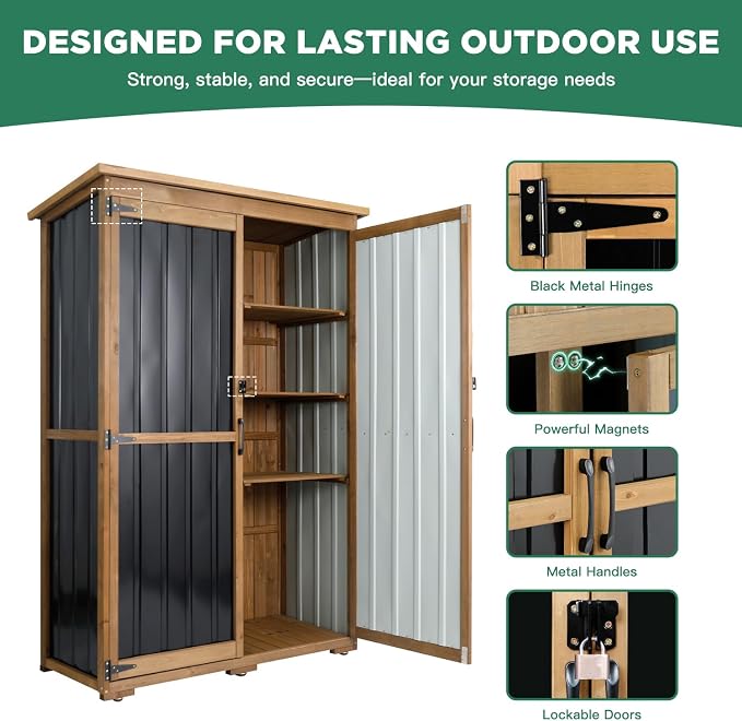 Outdoor Storage Cabinet, Wood & Metal Storage Shed - Image 6