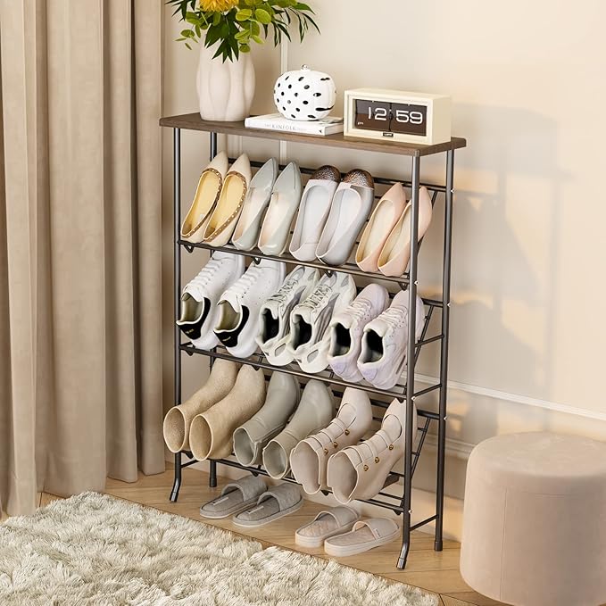 JZM Shoe Rack Storage, Narrow 4 Tier Metal Shoe Storage Shelf, Free Standing - Image 3