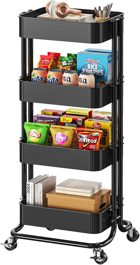 Pipishell 4 Tier Metal Rolling Utility Cart, Heavy-Duty Storage Rolling Cart - Image 8