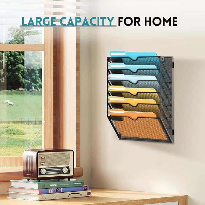 SUPEASY 6-Tier Wall File Organizer Mesh Office Mail Holder, Hanging Wall - Image 2