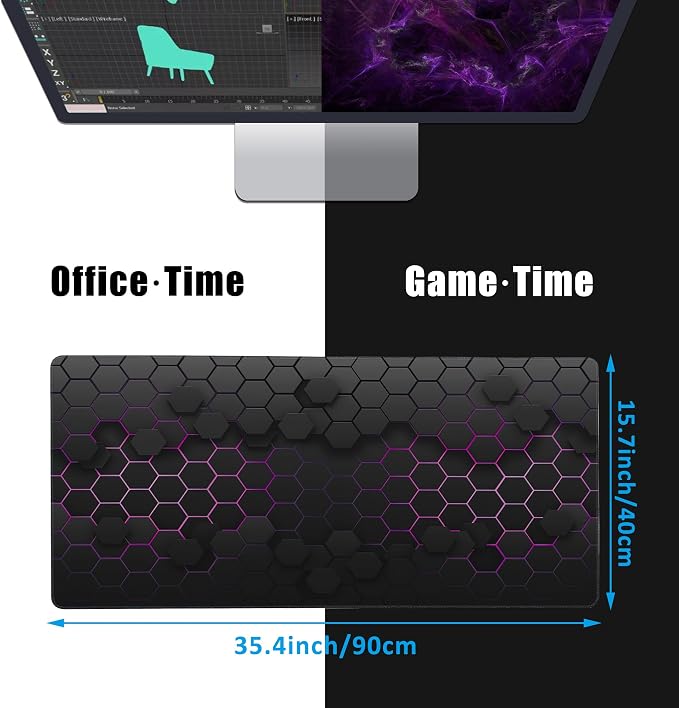 Grid with Purple Light Large Gaming Mouse Pad, Waterproof Desk Mat - Image 2