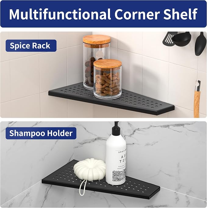 Corner Shower Shelf, Matte Black 12" 304 Stainless Steel Trapezoid Grout in - Image 6