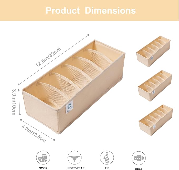 Qozary 3 Pack Sock Underwear Drawer Organizer Dividers, Collapsible Cabinet - Image 2