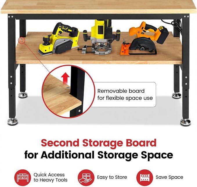 Work Table for Garage 60 x 22 Inch Adjustable Height Workbench Heavy Duty - Image 3