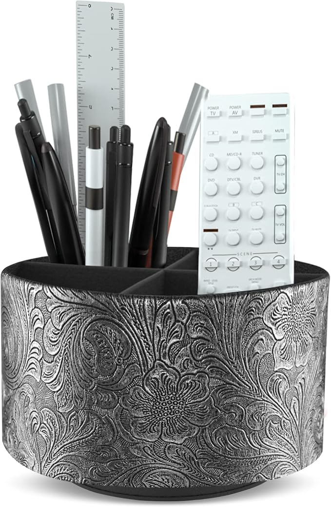 lizimandu Round Leather Art Supply Organizer, Remote Control Holder, 360 Degree by LIZIMANDU