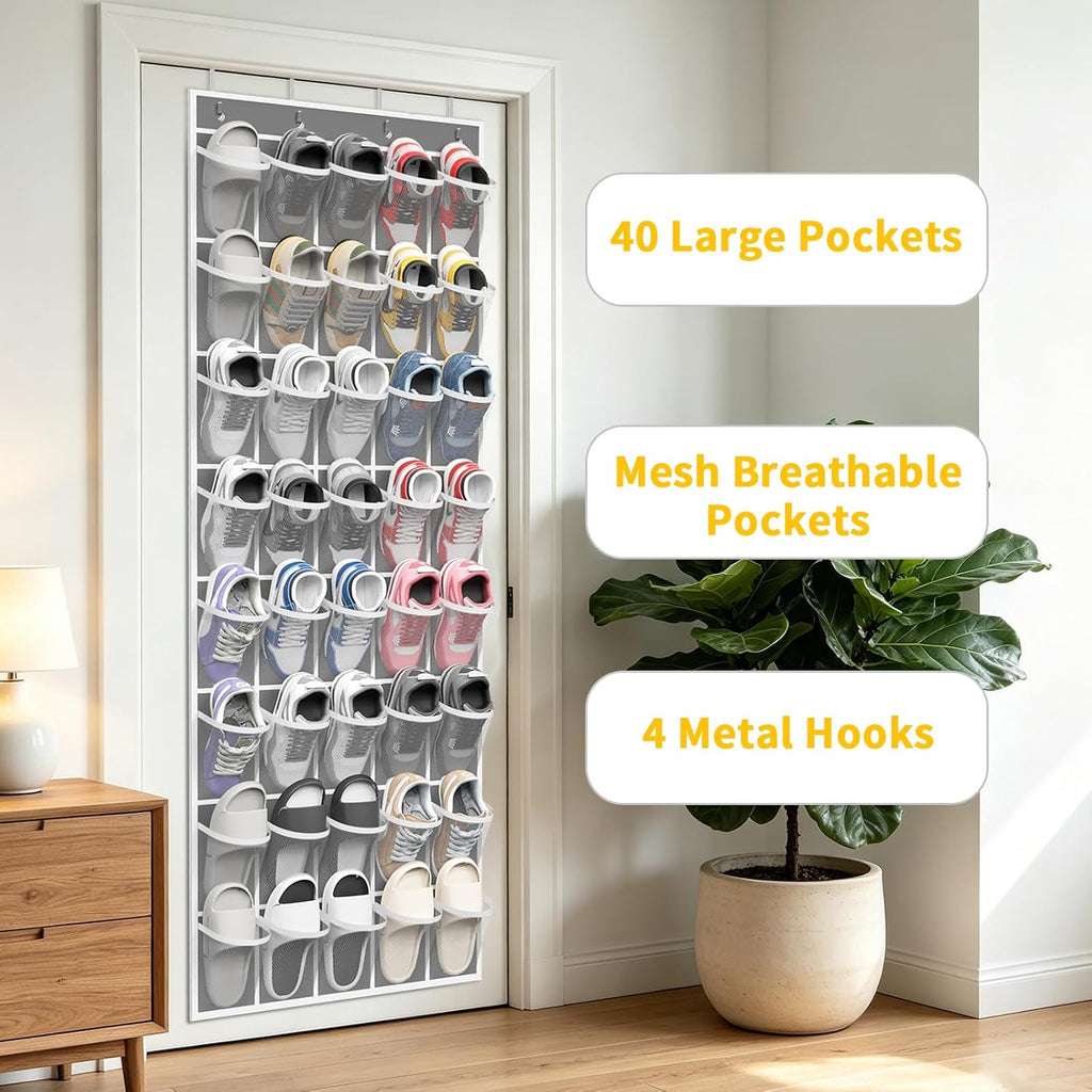 40 Large Pockets Over the Door Shoe Organizer,Space-Saving Mesh