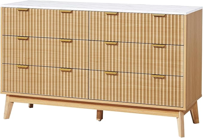 VEVOR Fluted 6 Drawer Dresser, Modern Dresser TV Stand, Wooden Closet Clothes - Image 10