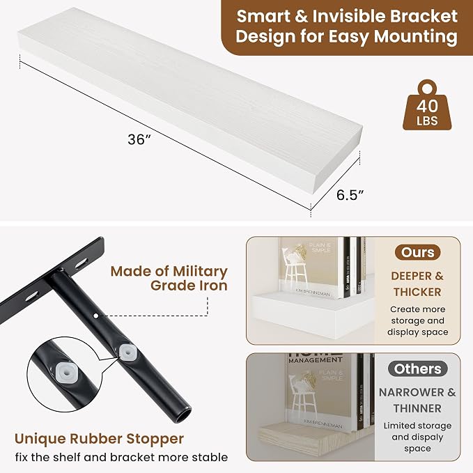 fuqing Floating Shelves for Wall, Wall Mounted Wood Floating Shelf - Image 3
