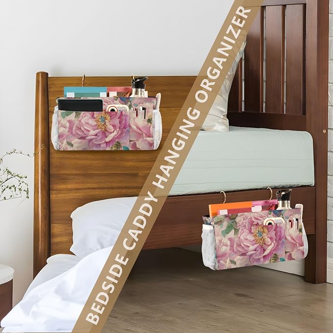Pink Peony Bee Dragonfly Bedside Caddy - Image 7