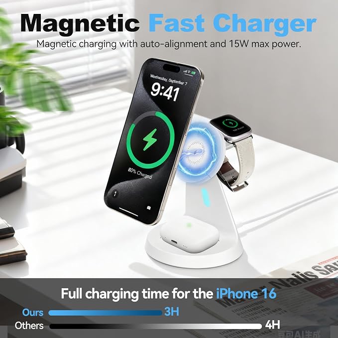 3-in-1 Charging Station Magnetic Wireless Charger Dock Compatible - Image 2
