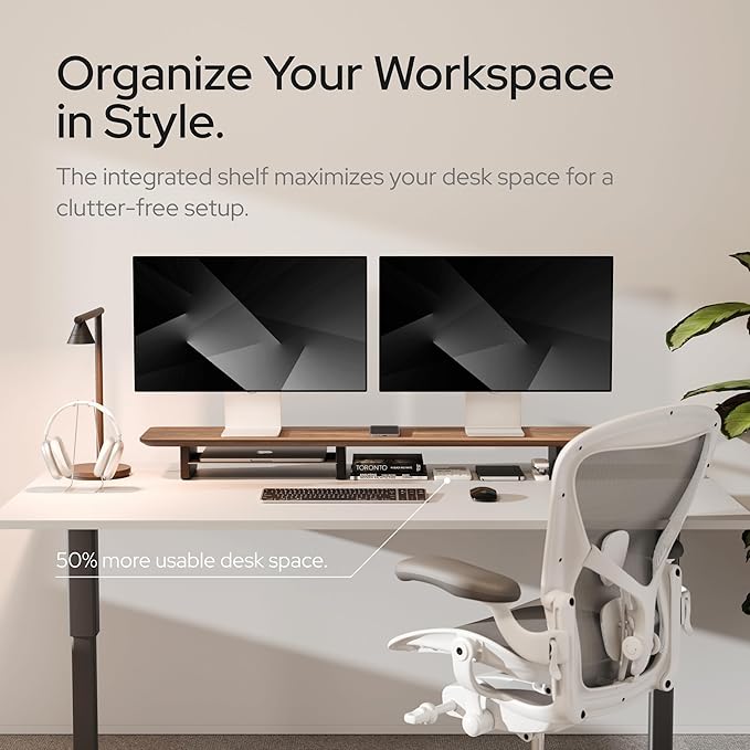 KIVY Dual Monitor Riser with Integrated Metal Shelf - Image 3