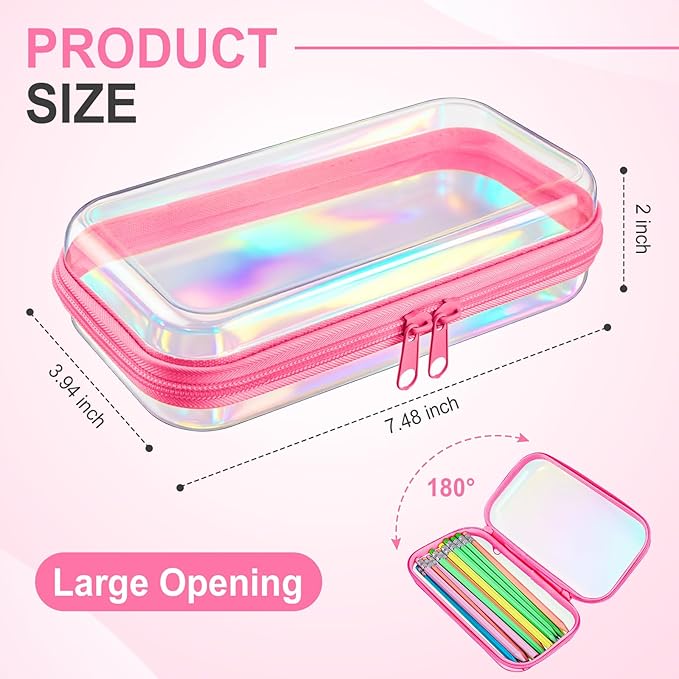 Hoolerry 4 Pcs Hard Clear Zipper Case Makeup Bags Plastic Pencil Pouch - Image 2