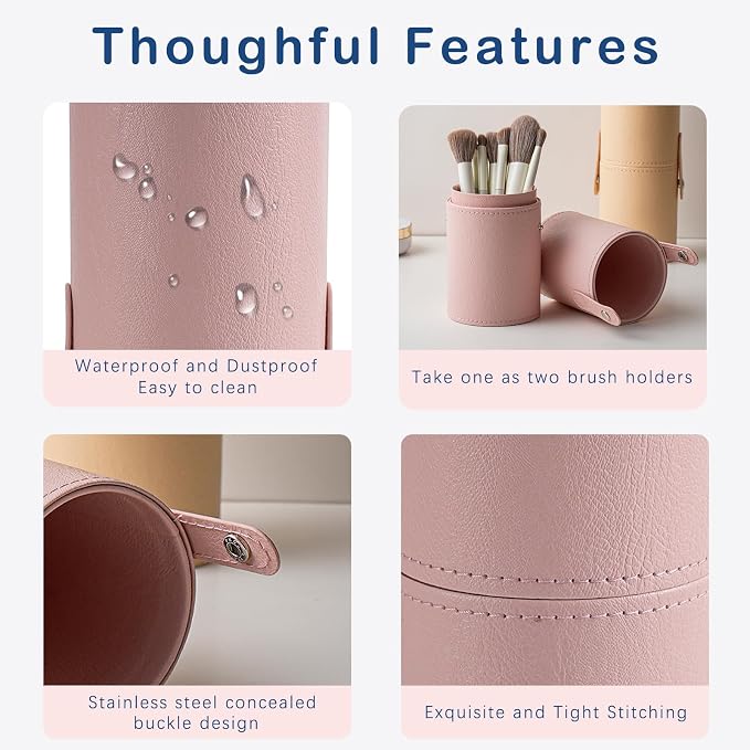 Portable Makeup Brush Holder, Waterproof PU Leather Travel Makeup Brush Case - Image 2