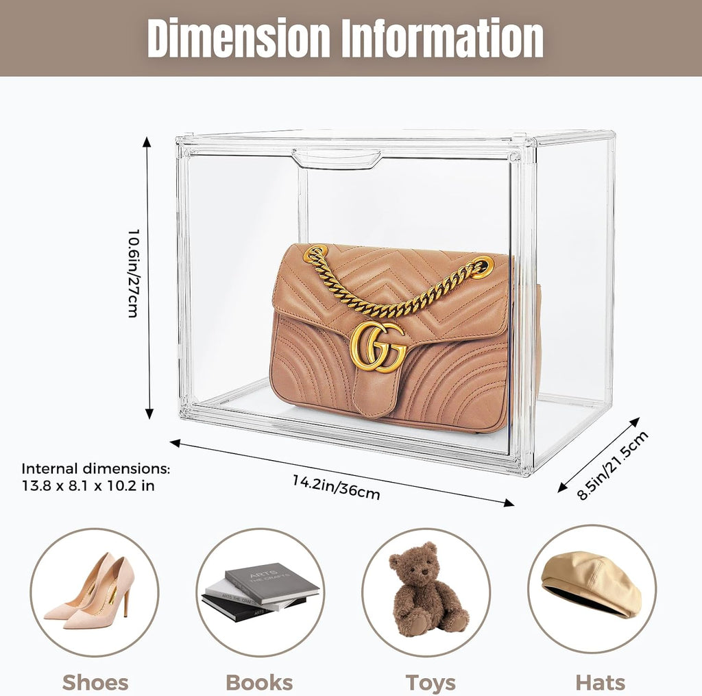 3 Pack Acrylic Purse Storage Organizer for Closet, Stackable