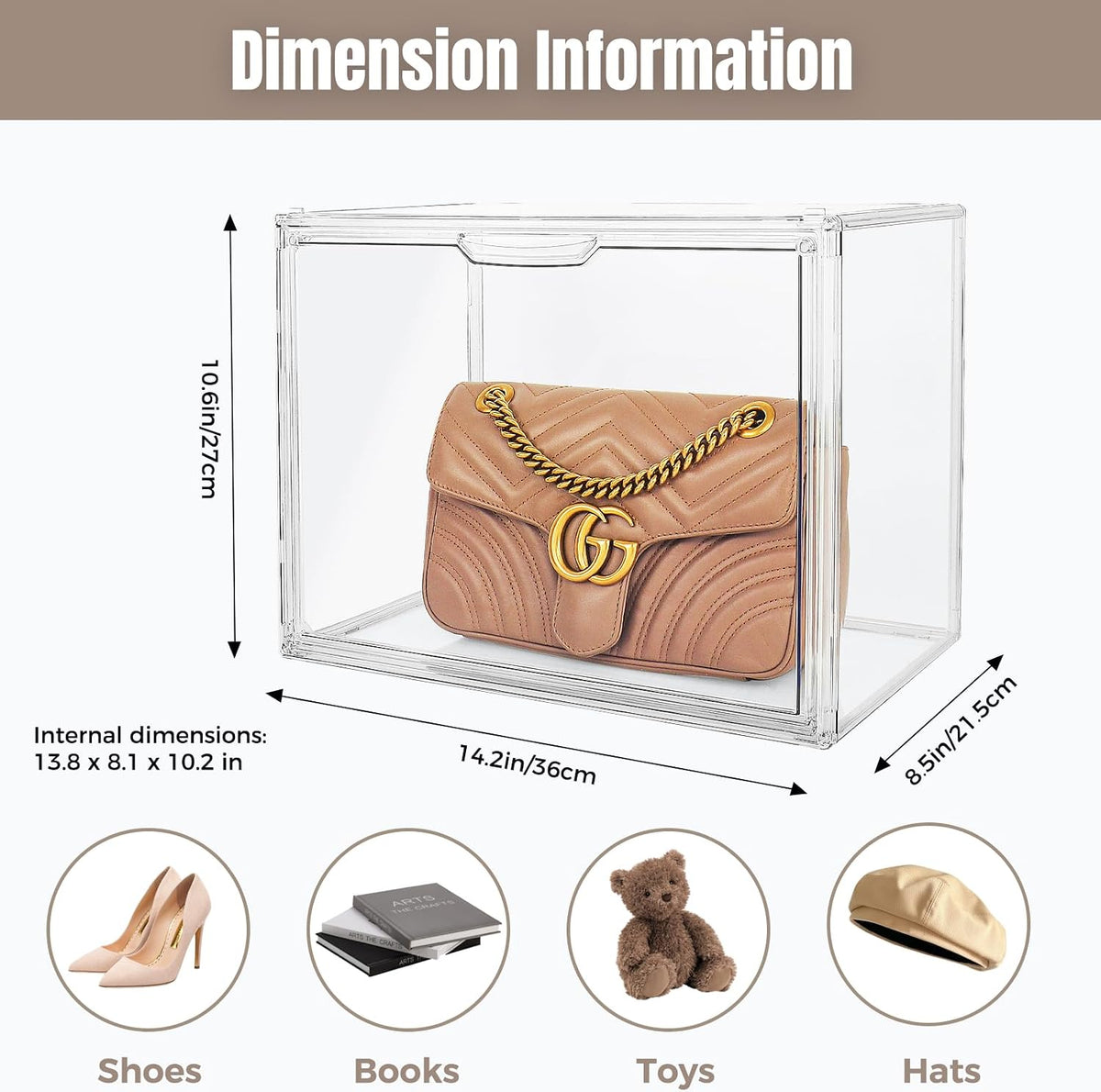 3 Pack Acrylic Purse Storage Organizer for Closet, Stackable