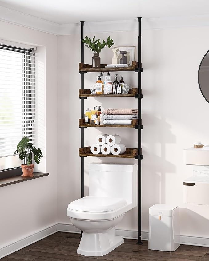 ALLZONE Bathroom Organizer, Over The Toilet Storage, 4-Tier Adjustable Wood by ALLZONE