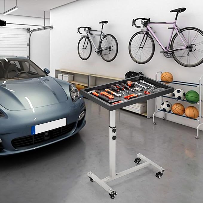 Adjustable Work Table with Wheels, Mechanic Rolling Tool Tray Table - Image 6