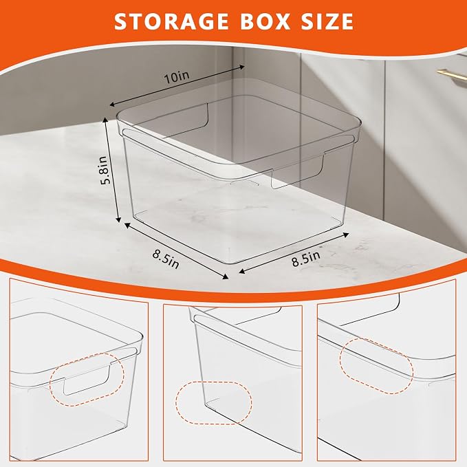 MOONEDGE 4-Pack Clear Plastic Storage Bins — Open-Top PET Organizers, Shelf and - Image 2