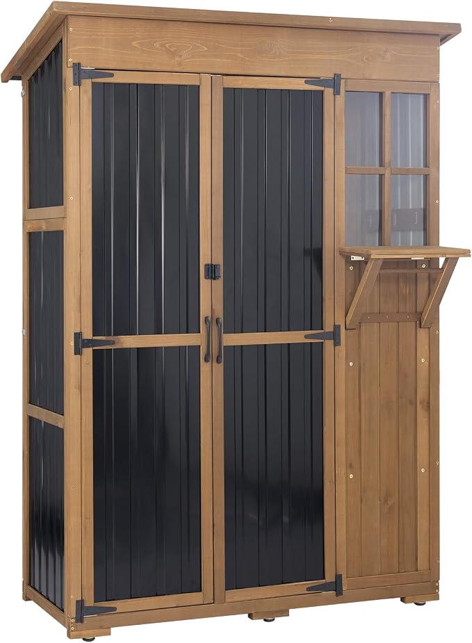 Large Storage Shed, Wood & Metal Outdoor Storage Cabinet - Image 8