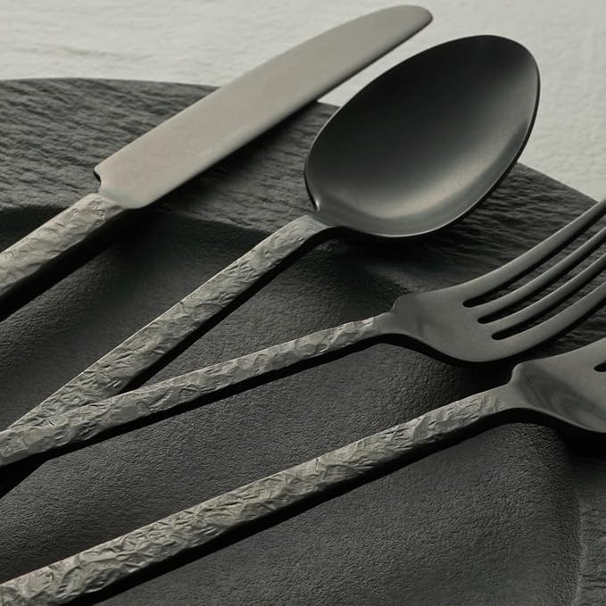 KINGSTONE 60 Pcs Black Hammered Silverware Set - Image 5