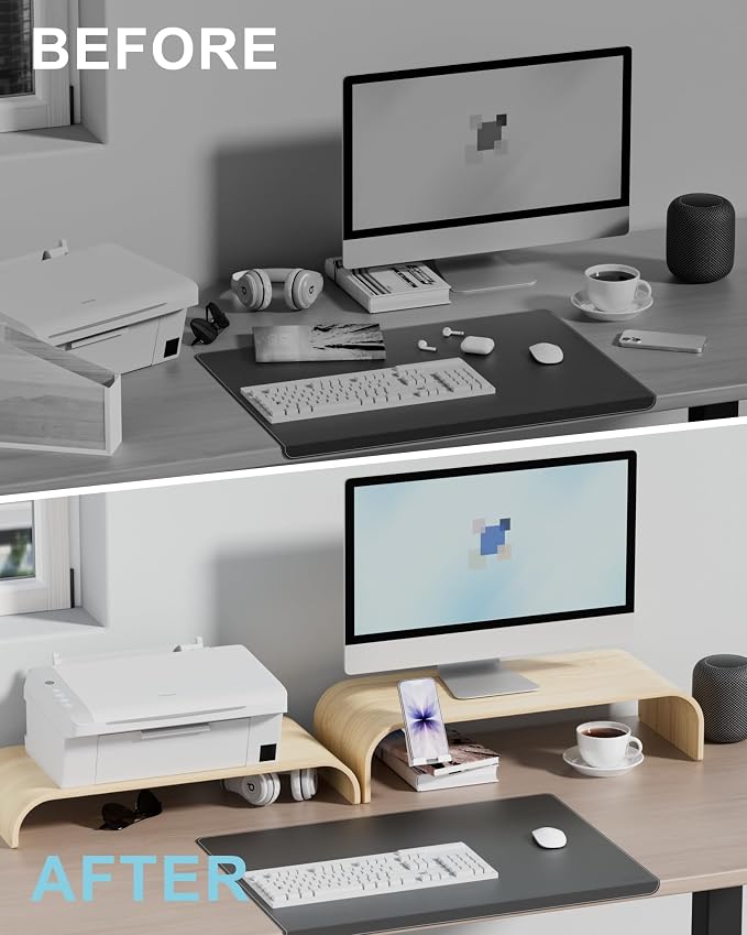 Solid Wood Dual Monitor Stand Riser 2 Tier, 24.1 Inch Desktop Organizer - Image 9