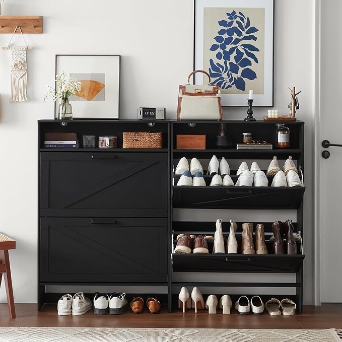 Shoe Storage Cabinet with 2 Flip Drawers, Farmhouse Narrow Shoe Organizer with - Image 5