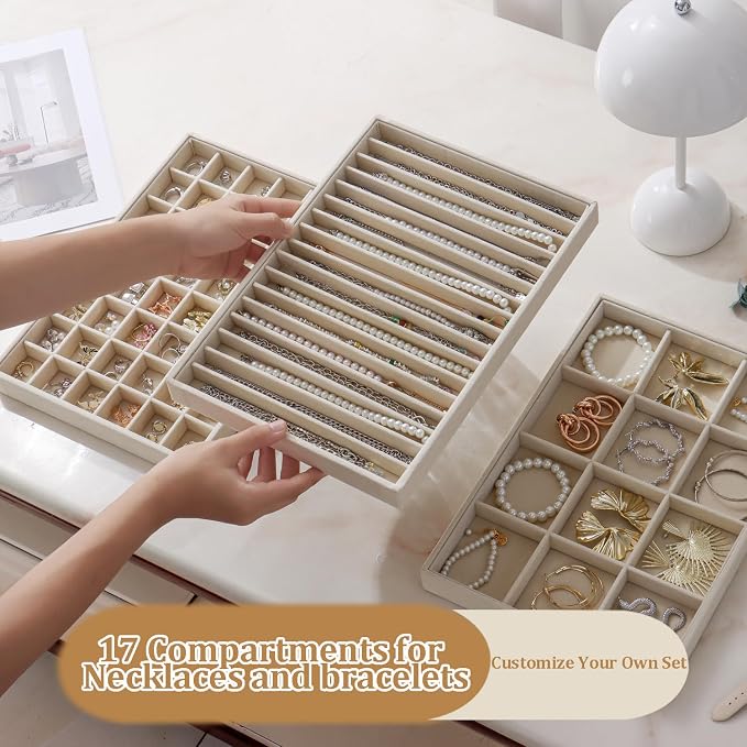 Large Jewelry Organizer for Drawer Insert Velvet Stackable Jewelry Trays for - Image 4
